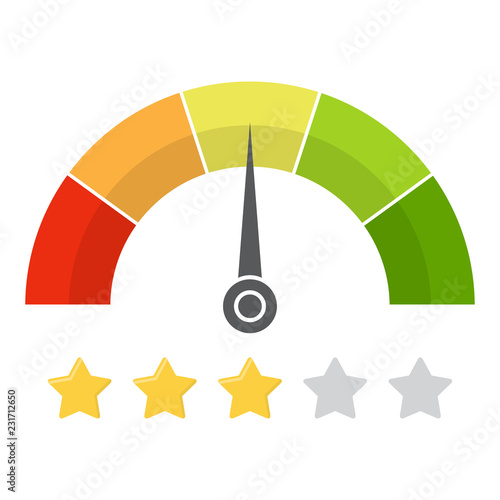 Customer satisfaction meter with star rating. Vector illustration
