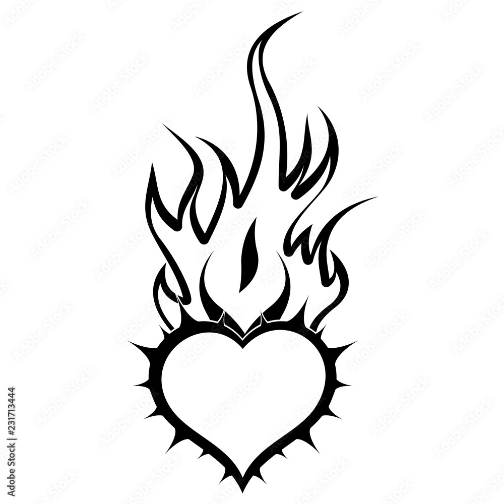 Abstract Flamed Heart. Black and white vector Illustration. Abstract Flamed Heart. Black and white vector Illustration.