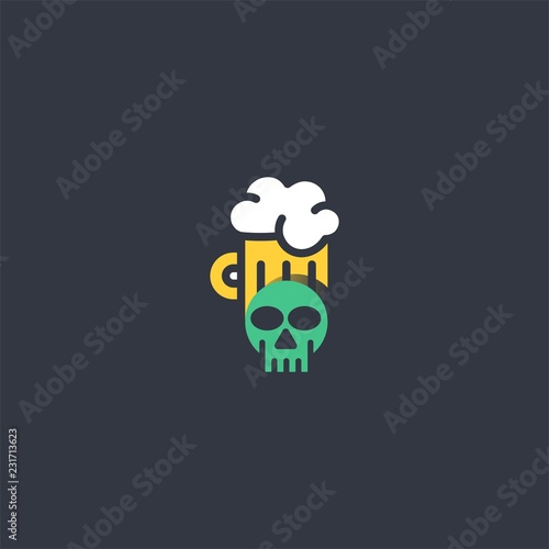 Glass Beer Head Skull Scary Creative Abstract Menu Bar Icon Logo Design Template Element Vector