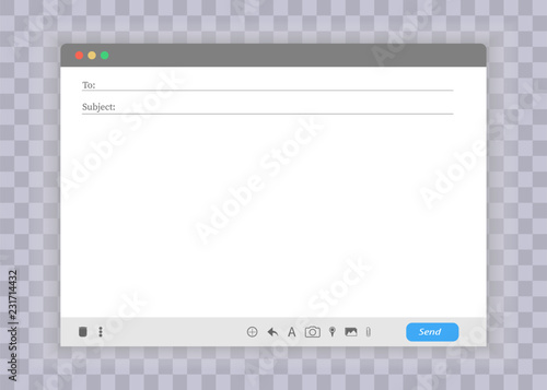 E-mail blank template internet mail frame interface for mail message. E-mail blank template internet mail frame interface for mail message. User interface web panel send. Vector illustration.