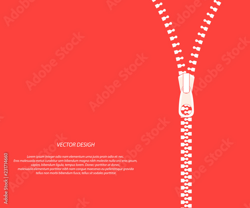 Vector icon closed and open zipper, fastener. zip. Red zip background