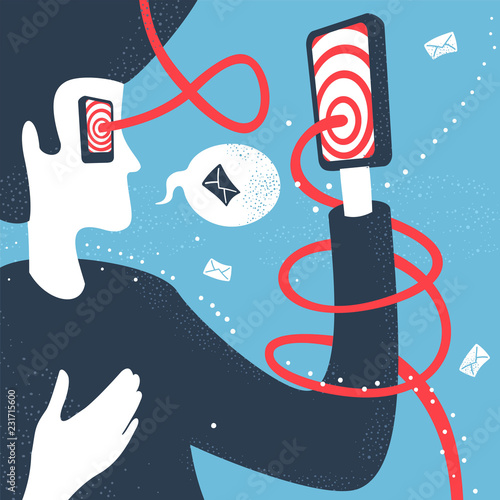 Vector Illustration Man and Modern Technology Communication