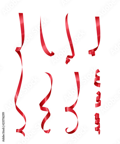 Red serpentine set isolated on white background. Vector holiday design element.