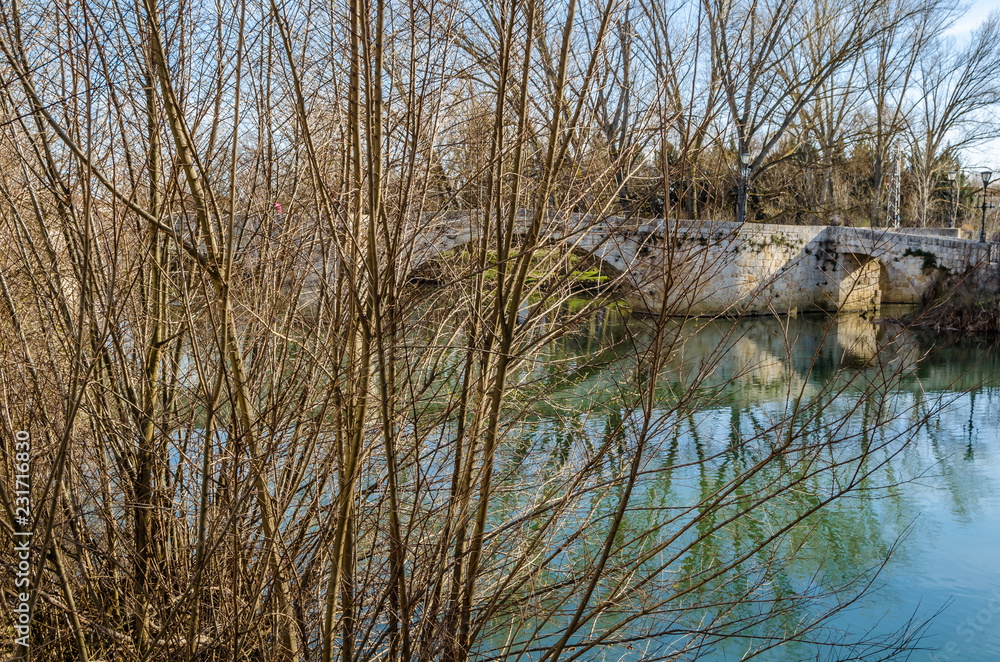 Old stone bridge in the city of Palencia, Spain Old stone bridge in the city of Palencia, Spain