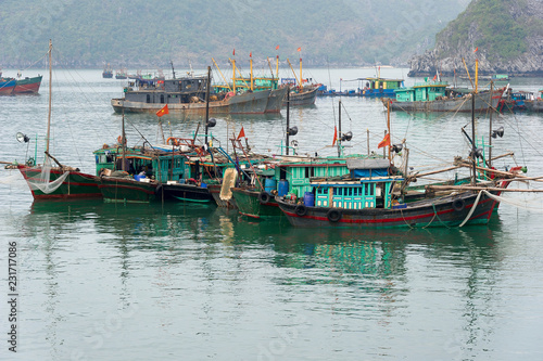 Ha Long Bay with boats and floating dwellings