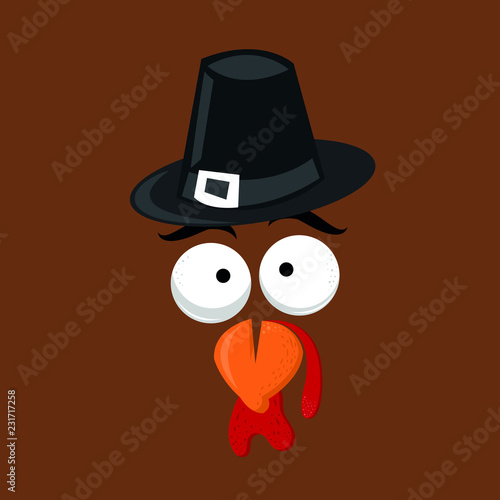 turkey pilgrim hat character thanksgiving funny humor colorful animals
