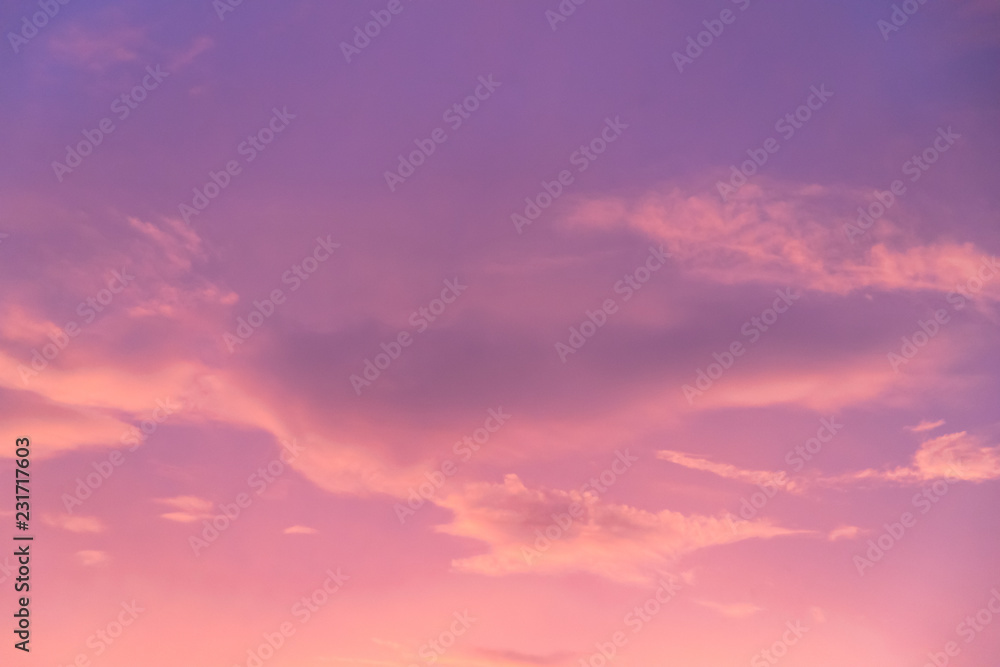 pink and purple sky with cloud in twilight time, fantastic pastel sky. Concept: love, happy, romantic, wonderful feeling.