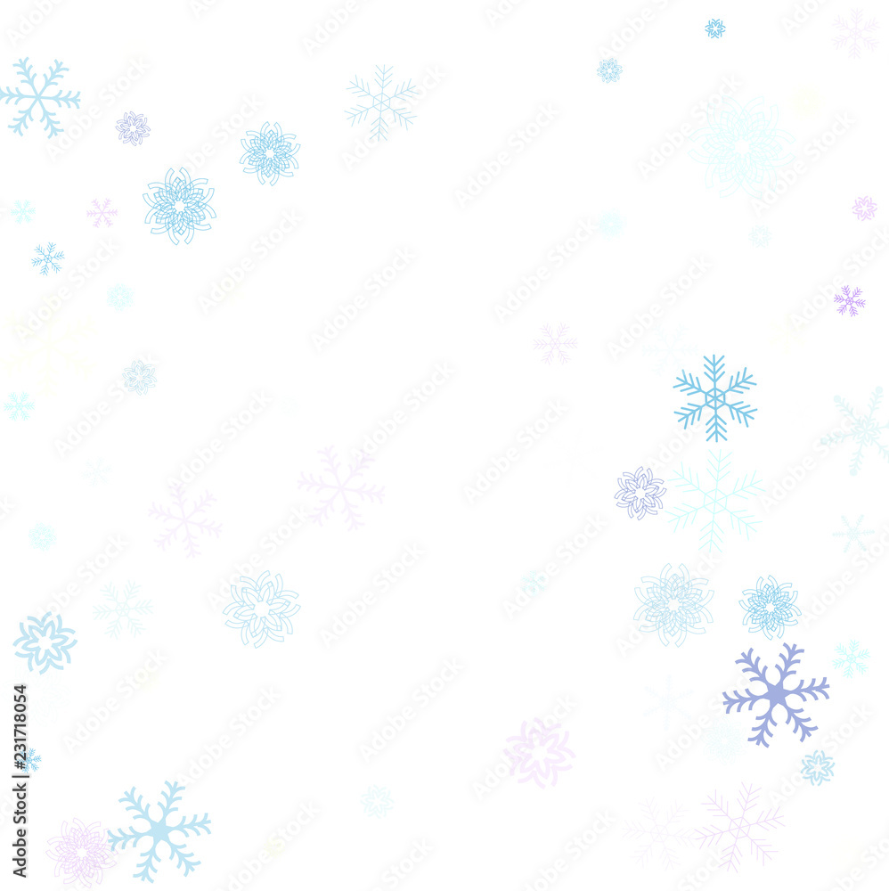 Falling down snow confetti, snowflake vector border. Festive winter, Christmas, New Year sale background. Cold weather, winter storm, scatter texture. Hipster snowfall falling snowflakes cool confetti