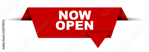 red vector banner now open