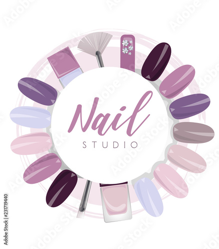 Nail studio logo with elements in purple colour