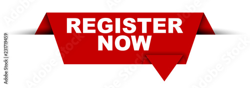 red vector banner register now