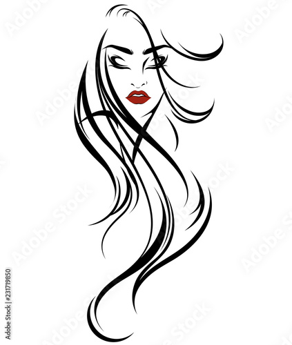 women long hair style icon, logo women on white background
