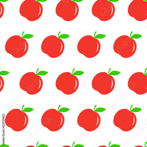 Seamless pattern with red apple. Vector food background. Can be used for restaurant or cafe menu, design banners, wrapping paper, print on clothes. EPS10. Vegan backdrop.