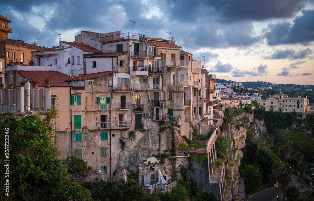 Obraz premium Tropea town colorful stone buildings on top of cliff, Calabria, Italy