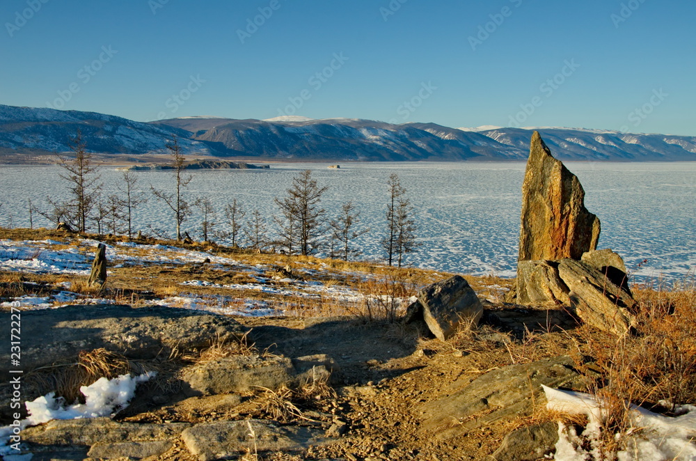 Russia. The Lake Baikal. The desert shore of Ogoy island.