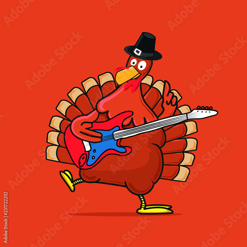 cute turkey musician rock thanksgiving character poster