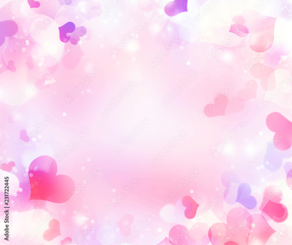 Abstract festive blur bright pink pastel background with colorful hearts love bokeh for wedding card or Valentine‘s day. Romantic textured backdrop with space for your design. Card concept. Abstract festive blur bright pink pastel background with colorful hearts love bokeh for wedding card or Valentine‘s day. Romantic textured backdrop with space for your design. Card concept.