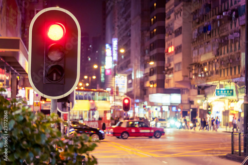 Red street light in Nathan Road Hong Kong