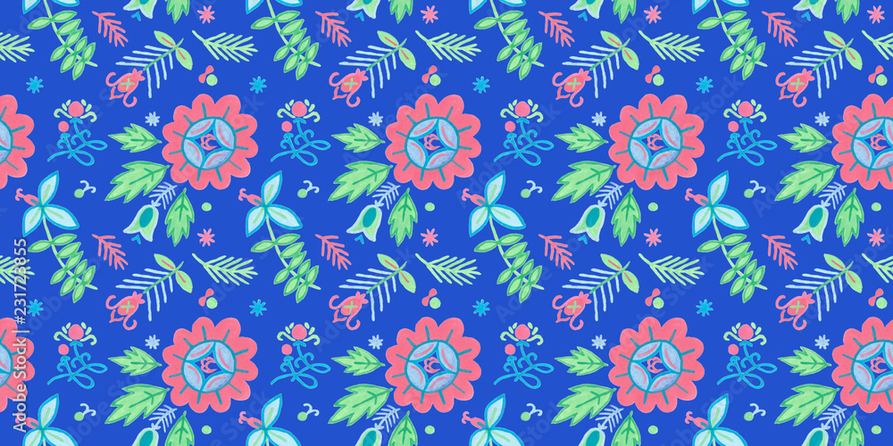 Seamless floral pattern. Ornamental ethnic motifs with fashion native rural design.
