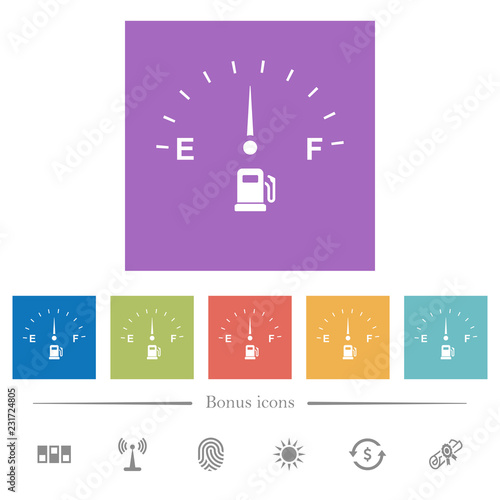 Fuel indicator flat white icons in square backgrounds photo