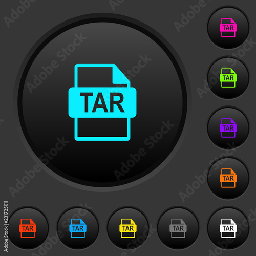 TAR file format dark push buttons with color icons