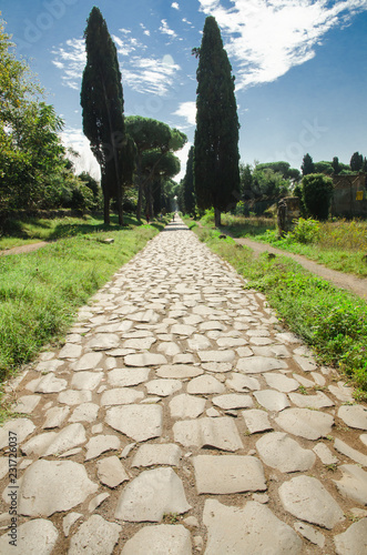 The typical basalt block paving of the Via Appia Antica, called regina viarum by the ancient Romans