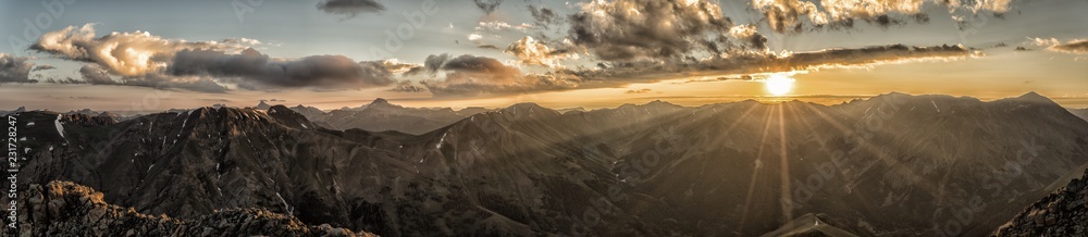Fiery sunrise in the Colorado Rocky Mountains. Taken from Whitecross Mountain in the San Juan Range near Lake City
