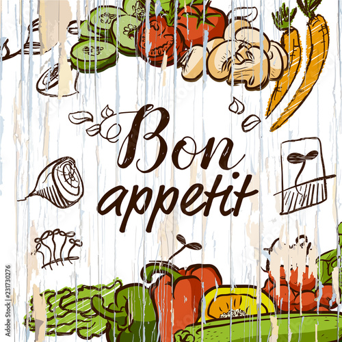 Bon appetit vegetables on wood