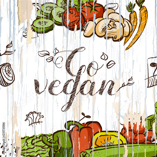 Go vegan vintage food illustration