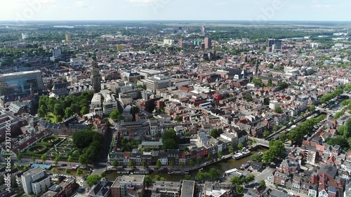Aerial bird view footage of Groningen city center the main municipality as well as the capital the eponymous province in the Netherlands it is the largest town in the north of Holland 4k resolution photo