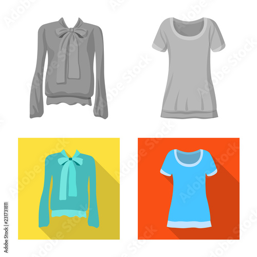 Vector illustration of woman and clothing sign. Set of woman and wear vector icon for stock.