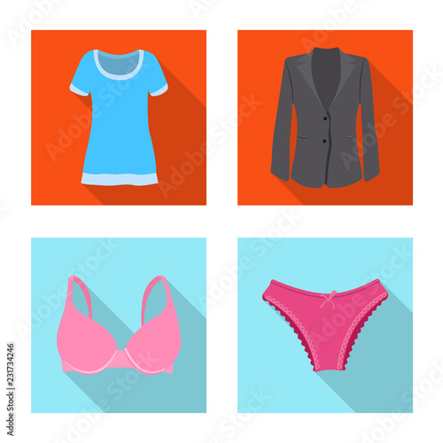 Vector illustration of woman and clothing icon. Collection of woman and wear stock symbol for web.