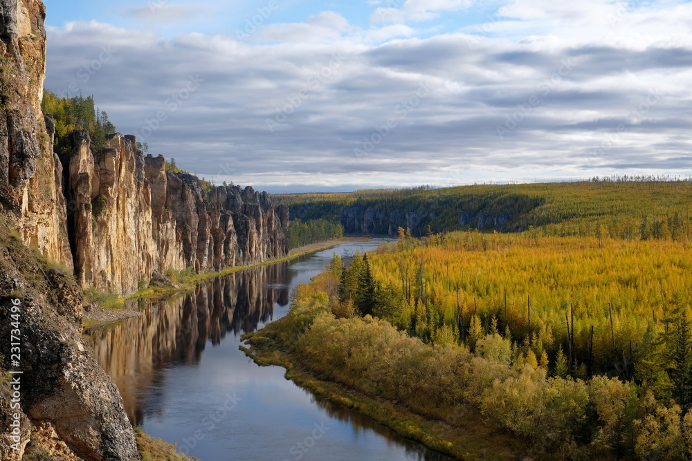 Kayak trip photo of coast river rocks. Yakutia, Russia