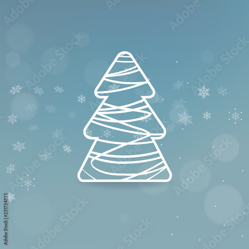 blue background with snowflakes and a Christmas tree