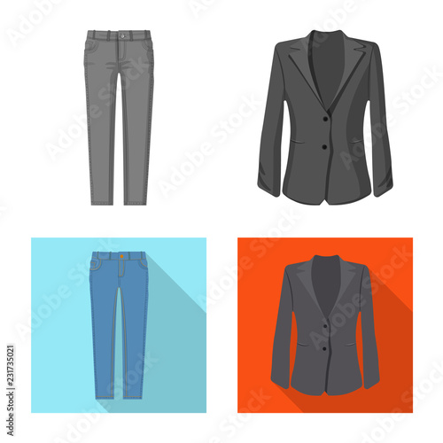 Vector illustration of woman and clothing symbol. Collection of woman and wear vector icon for stock.