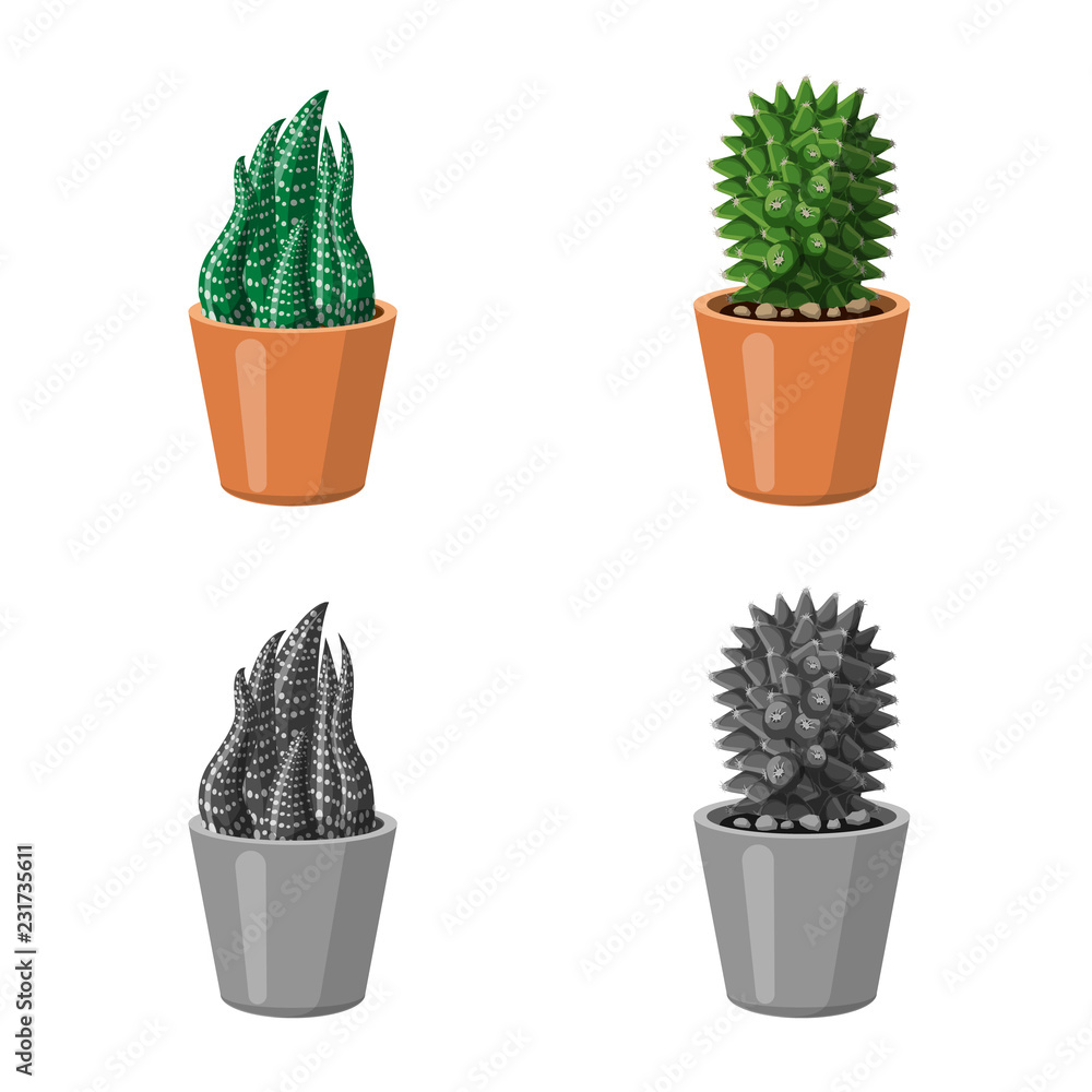 Vector design of cactus and pot sign. Set of cactus and cacti stock vector illustration. Vector design of cactus and pot sign. Set of cactus and cacti stock vector illustration.