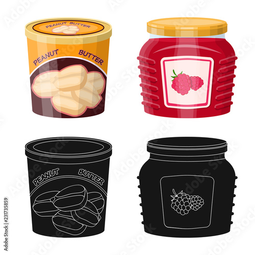 Vector illustration of can and food logo. Collection of can and package vector icon for stock.