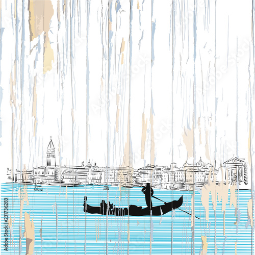 Venice drawing on wood