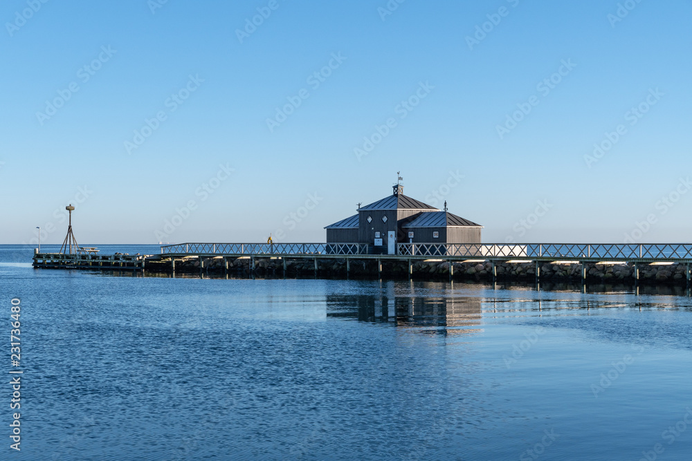 Harbour entrance on a cold morning with clear sky