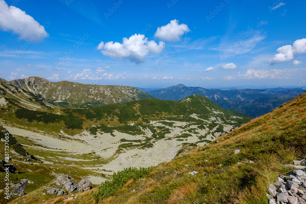 rocky mountain tops with hiking trails in autumn in Slovakian Tatra western Carpathian