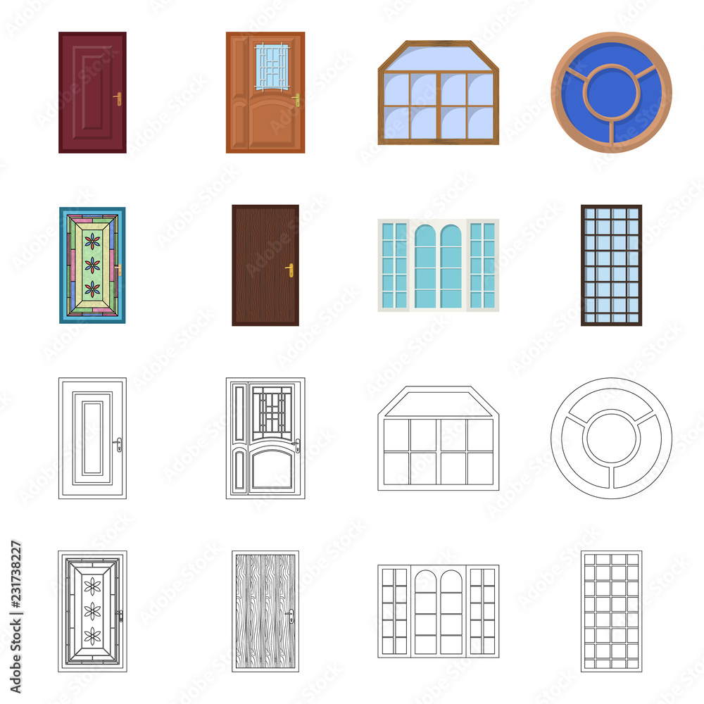 Isolated object of door and front icon. Set of door and wooden stock vector illustration.
