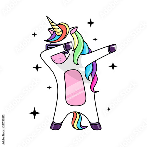 Vector illustration of fantasy dabbing horse unicorn. Flat style design