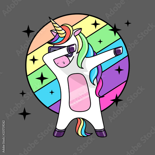 Vector illustration of fantasy dabbing horse unicorn. Flat style design