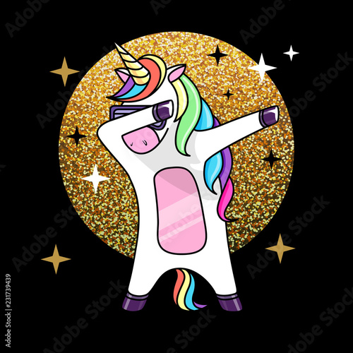 Vector illustration of fantasy dabbing horse unicorn. Flat style design