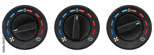 Car dashboard knob switch set. Auto air conditioner. Temperature selectors