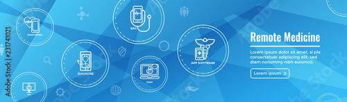 Telemedicine abstract idea with icons illustrating remote health and software