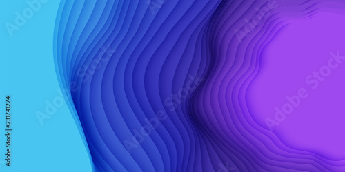Vector 3D abstract background with paper cut shapes. Colorful carving art. Paper craft landscape with gradient fade colors. Minimalistic design layout for business presentations, flyers, posters.