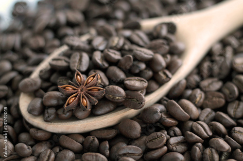 Coffee beans and cinnamon.