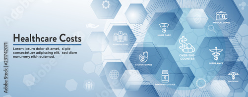 Healthcare costs Icon Set Web Header Banner - expenses showing concept of expensive health care