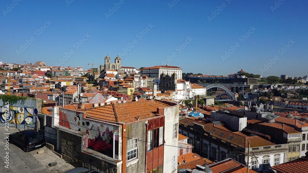 view over portuguese town porto from viewpoint